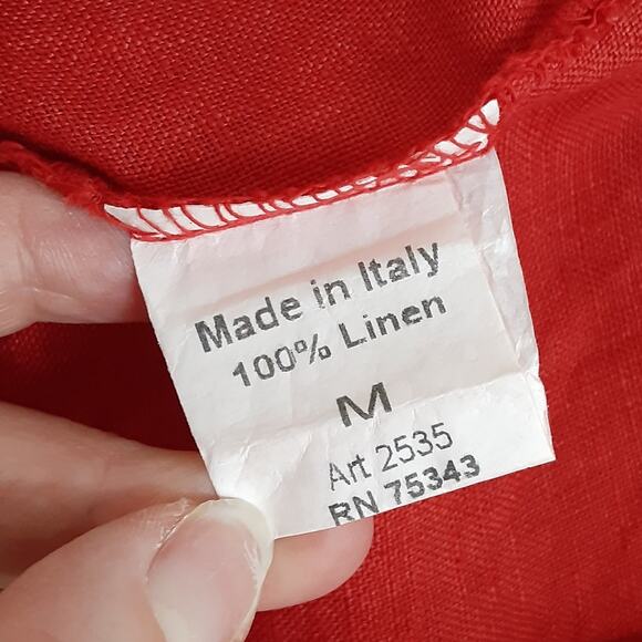 Terzo Millennio Puff Sleeve Shift Dress 100% Linen Cherry Red Womens M Resort - Picture 6 of 10